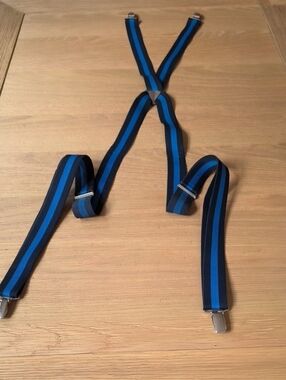 Vintage West German X-Back Striped Suspenders DBGM Clip Braces